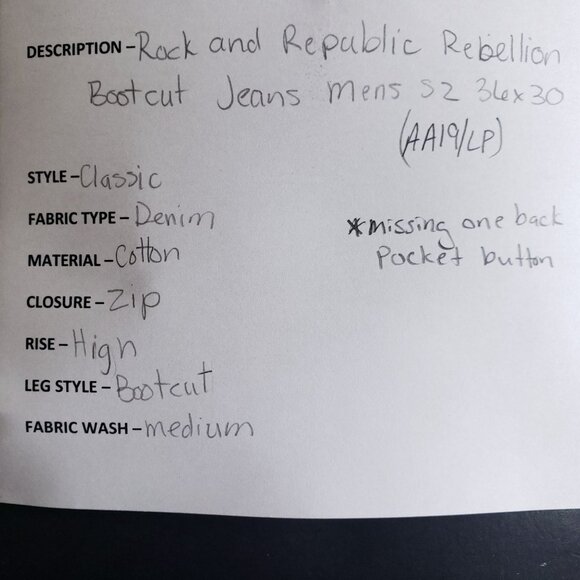 Rock & Republic Rebellion Bootcut Denim Jeans Men's Size 36/30 - Picture 9 of 9